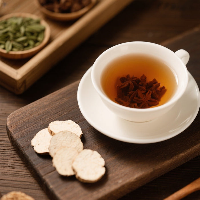 Black tea with poria cocos and Chinese yam tea